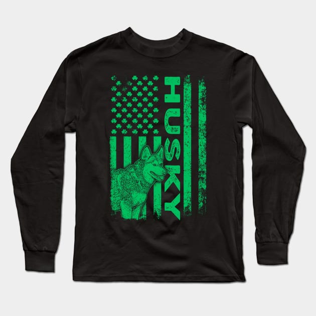 Irish Sibe Husky Dog American Ireland Flag St Patrick Day Long Sleeve T-Shirt by dashawncannonuzf